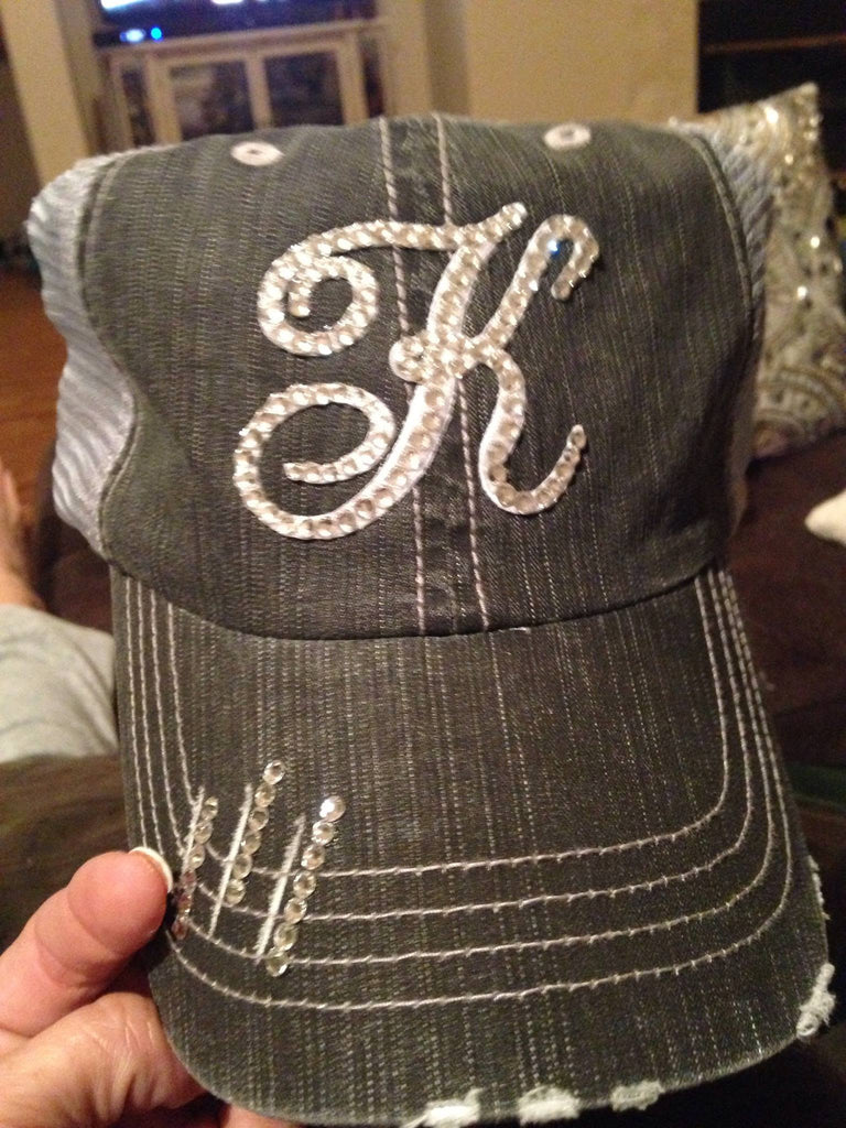 Grey trucker with Silver Swarvoski Initial cap