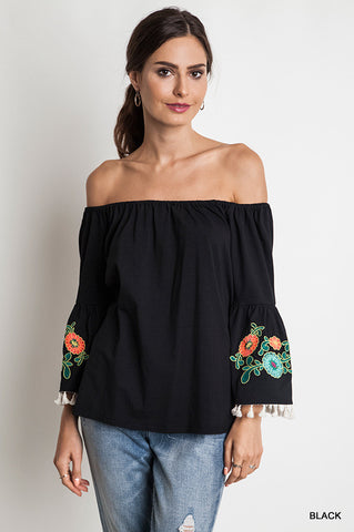 Bell sleeve embroidered top