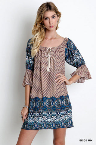 Printed Mini Bell A-Line Dress