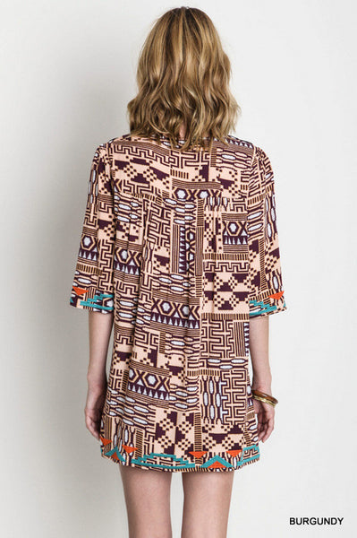 Tribal Print with Beaded Fringe Neck Line