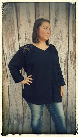 Lightweight black top with crochet plus size