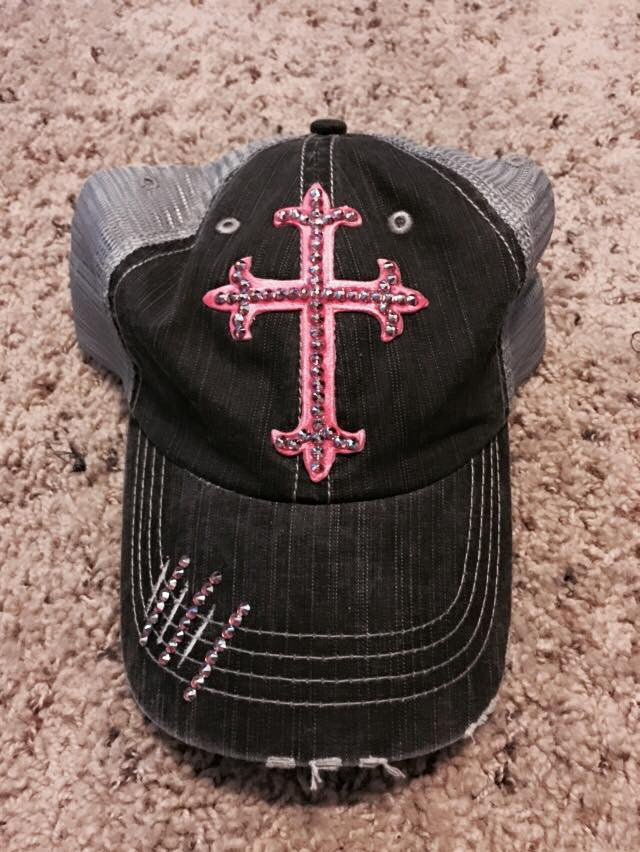 Grey Trucker Cap with Pink Cross