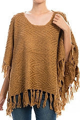 Camel fringe poncho