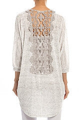 Crochet Detailed Back Open Cardigan - Heather Grey