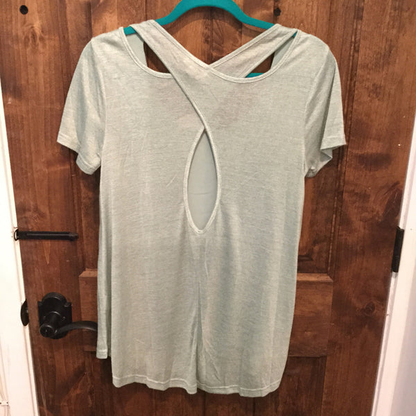 Soft green criss cross tee with ruffle