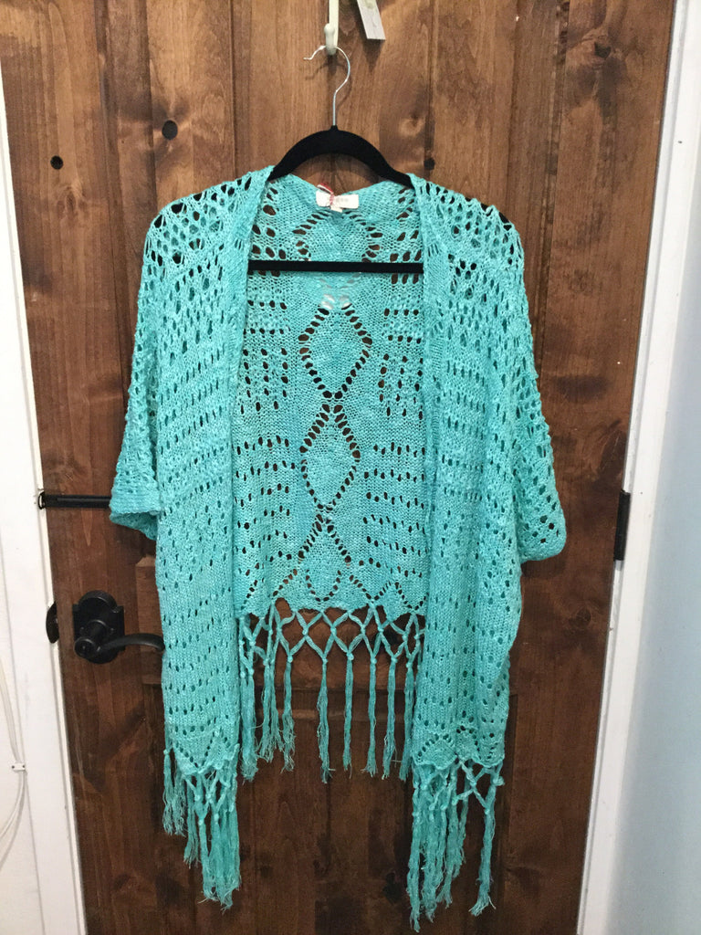 Mint green cardigan with fringe