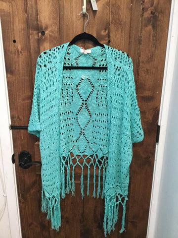 Mint green cardigan with fringe