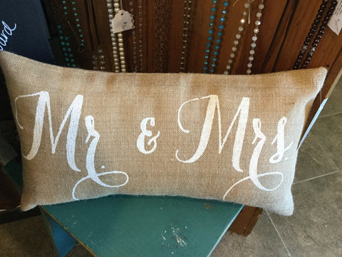Mr and Mrs Burlap pillow
