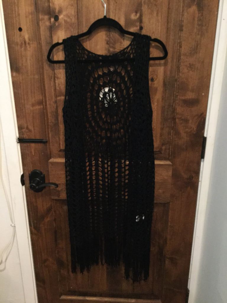 Black crochet fringe vest