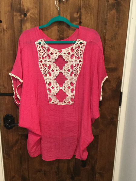 Pink tunic with lace inset - curvy ladies